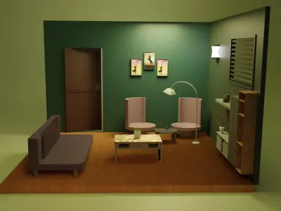isometric living room Low-poly 3D model