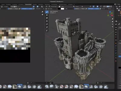 Voxel Medieval Fortress Stronghold Low-poly 3D model