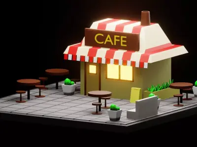 lowpoly coffee shop Low-poly 3D model