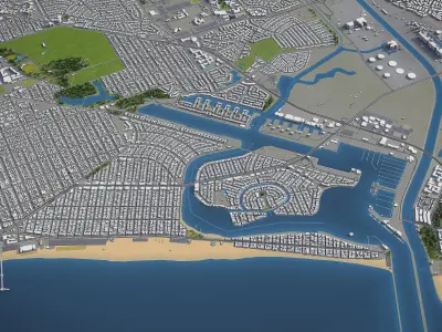 Long Beach - 3D City Model Low-poly 3D model