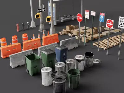 City Street Props Pack Low-poly 3D model