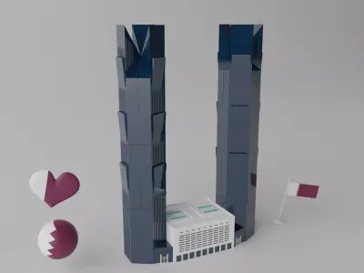 Palm Towers Qatar Doha Landmark Low-poly 3D model