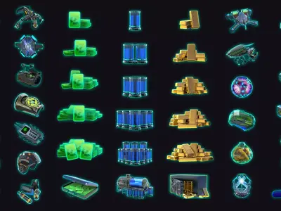 Resource Icon 2D PNG Image Sci-fi Futuristic Energy Power Gold 3D model