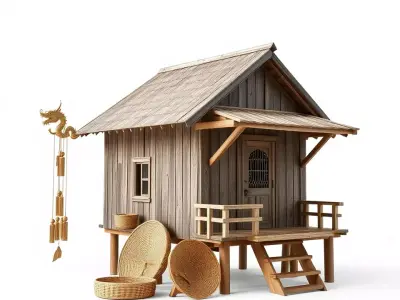 Rustic Thai House model pack Low-poly 3D model