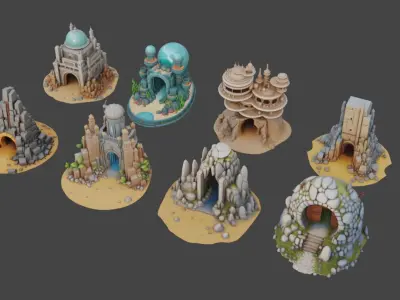 Sci Fi Temples Collection Low-poly 3D model