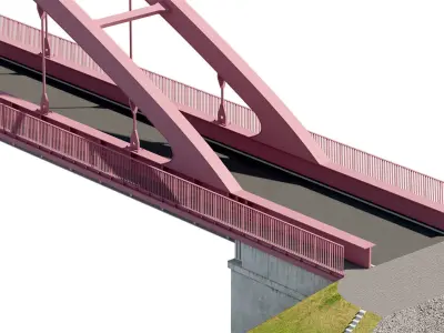 Bridge metal arch bridge over a highway with pedestrian areas  3D model