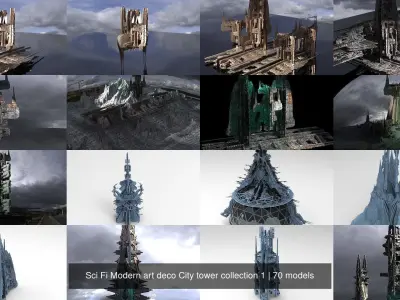 Sci Fi Modern art deco City tower collection 1 3D Model Pack