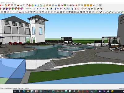 Spa Area Along with swimming pool near ocean design  3D model