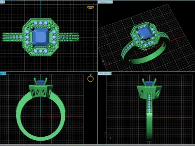 Regal Radiance The Princess Cut Diamond Double Halo Ring 3D print model