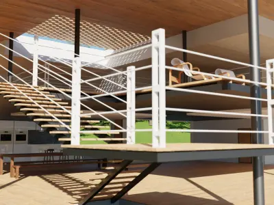 Modern Open House in Forest 3D Scene Low-poly 3D model