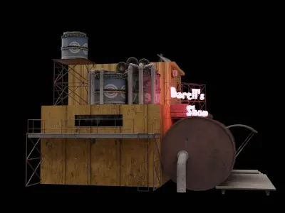 Barrels Shop  Post Apocalyptic Sci-Fi Building 3D model