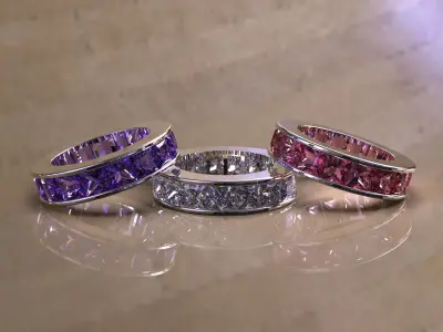 Eternity ring with channel set princess cut diamonds 3D print model