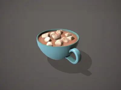 Hot Chocolate Light Blue Cup Low-poly 3D model