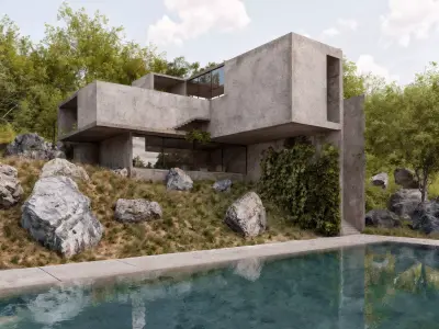 Brutalist Hillside Villa  3D model