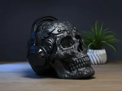 Ornament Skull Headphone Stand Cyborg Headset Stand 3D print model