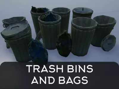 Lowpoly Trash Bins and Trash Bags Low-poly 3D model