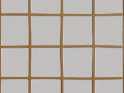 Luxury White Plaster Square Tiles with Gold Recessed Grout PBR Texture