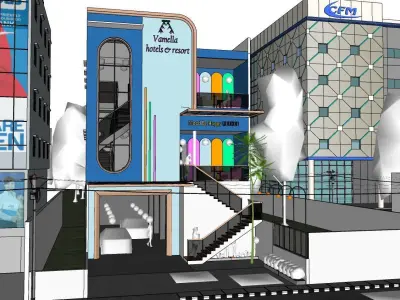 3 floors Hotel design full interior 3D model