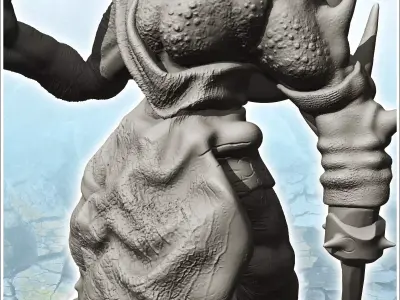 Dark creature with big stick and back shield 9 - Medieval Fantas 3D print model