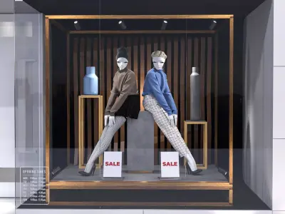 Shop front with female mannequin 001 3D model