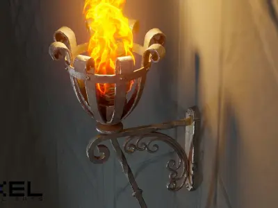 Medieval Iron Wall Torch - Game Ready Low-poly 3D model