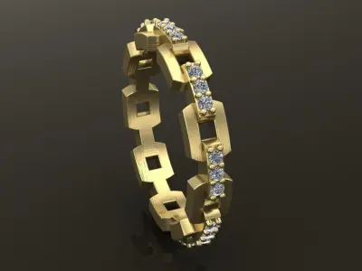 Hermes Style Link Diamond Band Ring Size 4 3D print model