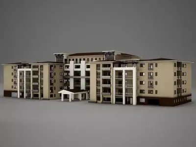 3D Modern Tropical Latin Mexican Beach Tower Hotel Hacienda 3D model