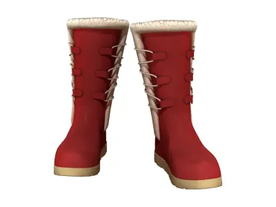 Womens Winter Lace Up Snow Boots With Fur Low-poly 3D model