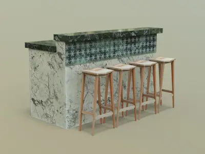 Kitchen Counter with Stool Low-poly 3D model