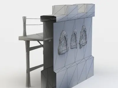 Masonry wall with wooden platform Low-poly 3D model