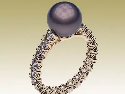RingPearl tahitian pearl and diamond ring 3D print model