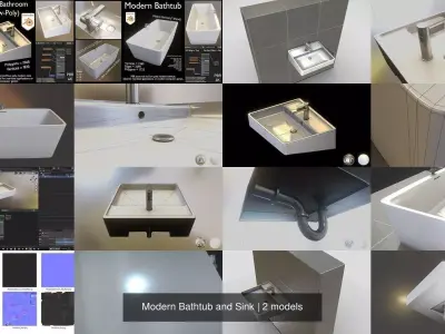 Modern Bathtub and Sink 3D Model Pack