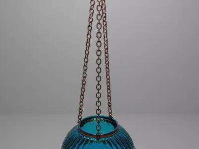 Blue glass candle holder on chains Low-poly 3D model