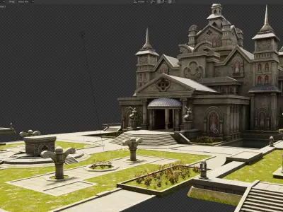 medieval  castle building architercture tower alcazar barbacan Low-poly 3D model