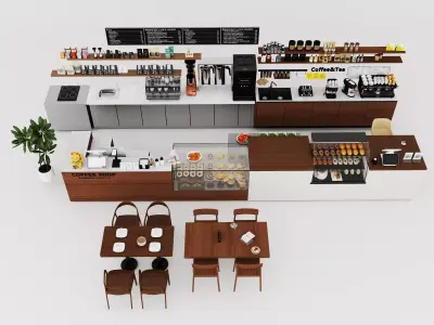 Modern Cafe Furniture Props Pack Low-poly 3D model