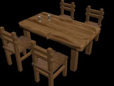  Table And Chairs Low-poly 3D model