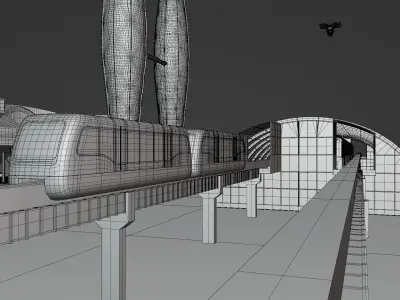 Future city with monorail 3D model