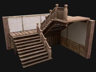 Staircase in a Medieval Room Low-poly 3D model