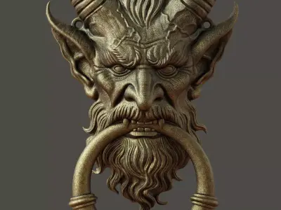 Krampus Door Knocker STL  High Detail 3D Model for Home Decor 3D print model