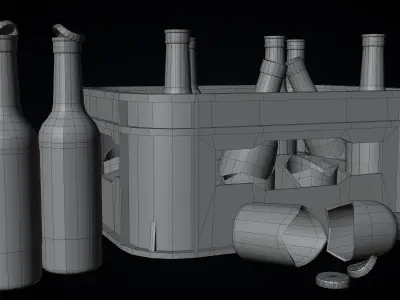 Beer Bottle And Crate - Urban Trash Low-poly 3D model