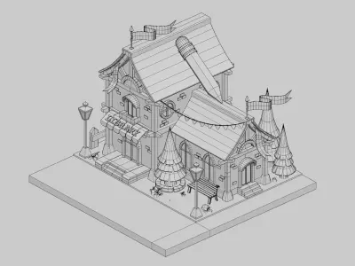 Library - Cartoon  Game Isometric Low-poly 3D model
