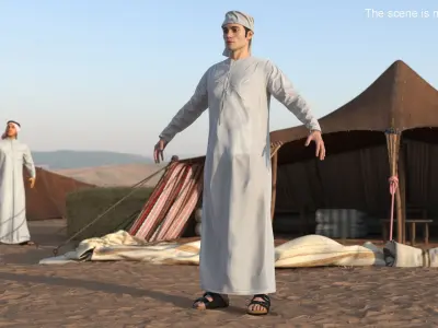  Man Wearing Omani Thobe with Keffiyeh White Fur for Cinema 4D 