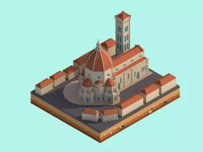 Cartoon Lowpoly Florence Cathedral Landmark Low-poly 3D model