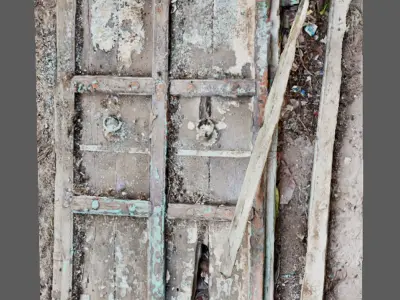 Ruined unhinged door inside the building 3D model