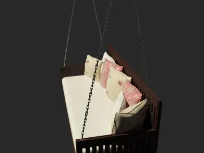 Swing wooden bed with pillows Free 3D model