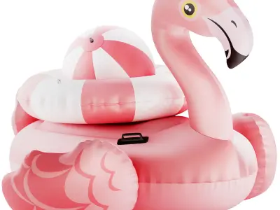 pink intex mega flamingo Inflatable Island with ring and ball 3D model