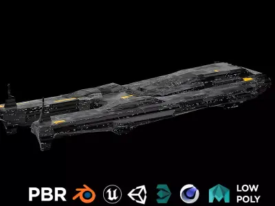 sleek spaceship corvette sci fi detailed low poly 3D Low-poly 3D model