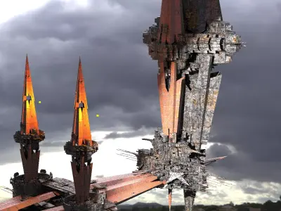 Sci fi Core crystal Shard City Structure Low-poly 3D model