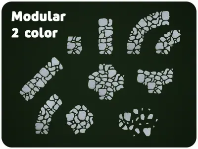 Stylized Modular Stone Path Kit - 10 Pieces Low-poly 3D model