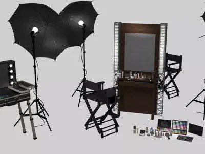 CosmeticSet makeup table with lights and umbrellas 3D model